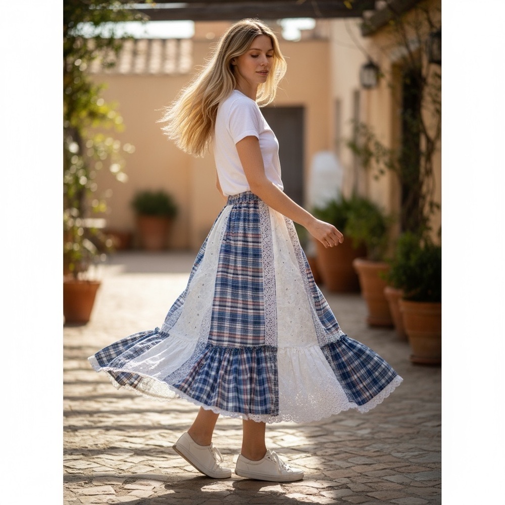 Vintage Striped White Prairie Circle Skirt